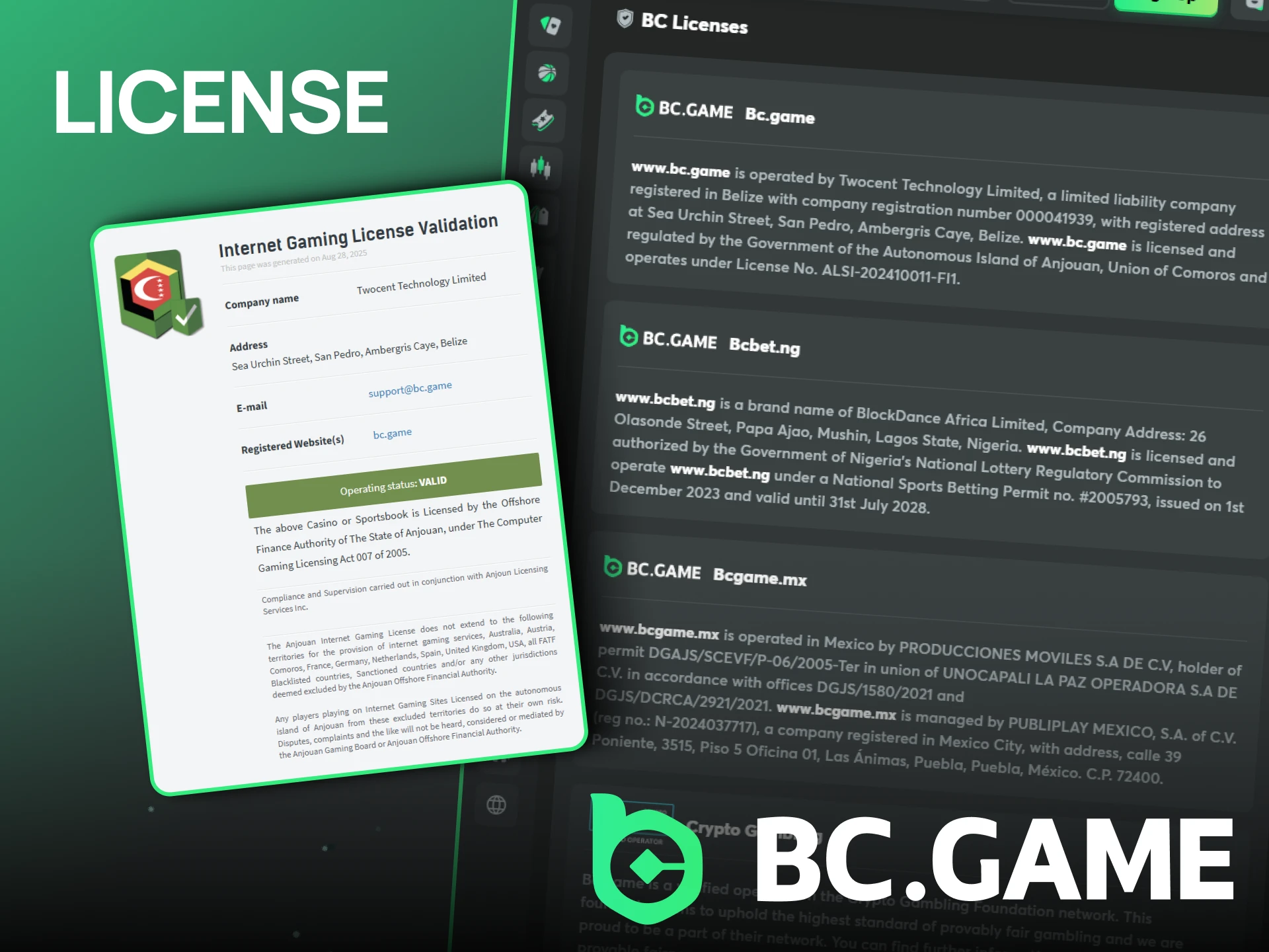 Verify the legality of BC Game.