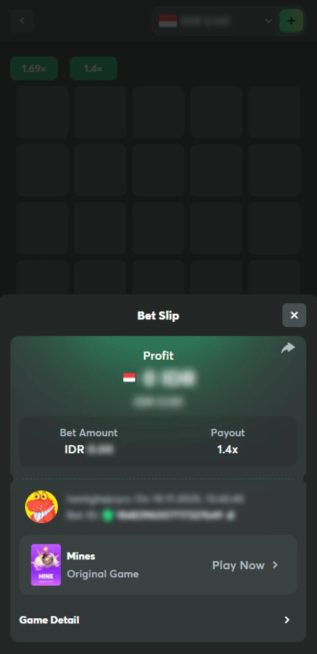 Check the bet slip for the potential payout in Mines on BC Game.
