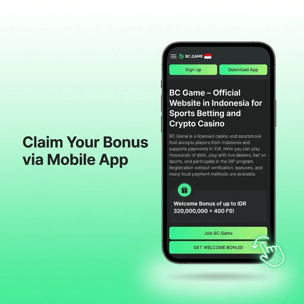 Mobile app interface showing bonus claim process with deposit and registration steps on smartphone screen