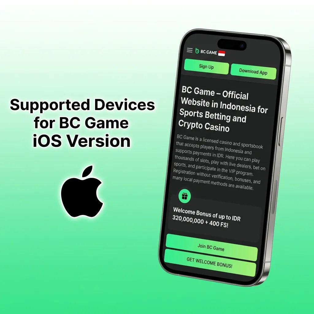 BC Game iOS compatible devices table showing iPhone and iPad models that support the PWA on iOS 11.0 or later