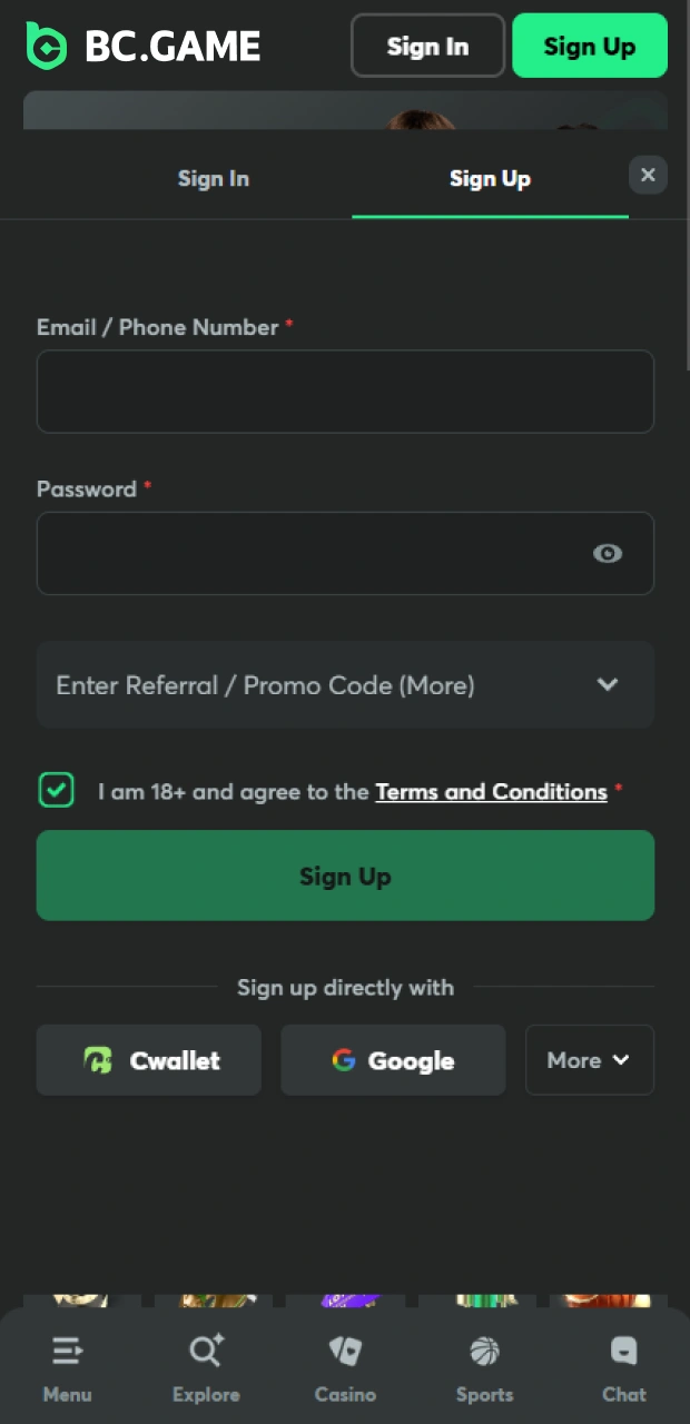 Download the mobile application and complete your registration to hit big wins at BC Game.