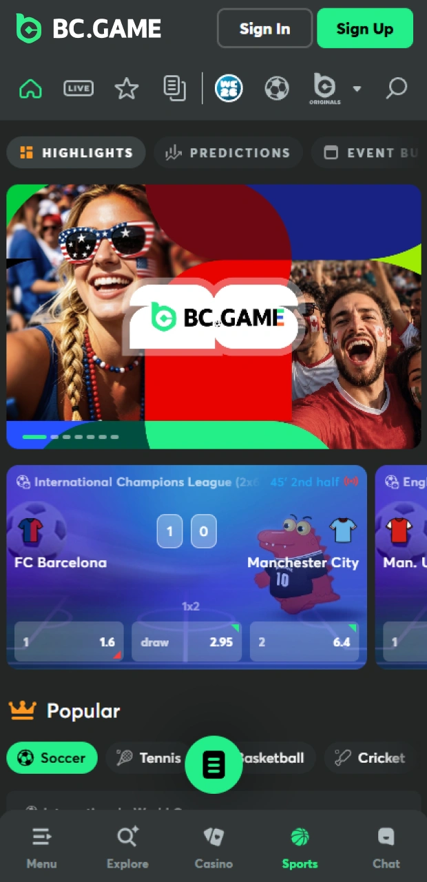 Access high-odds sports betting markets via the functional BC Game mobile application.