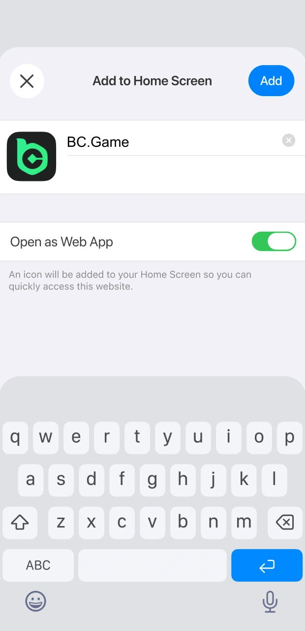 Install the convenient web shortcut on iOS to access Aviator via the BC Game App.