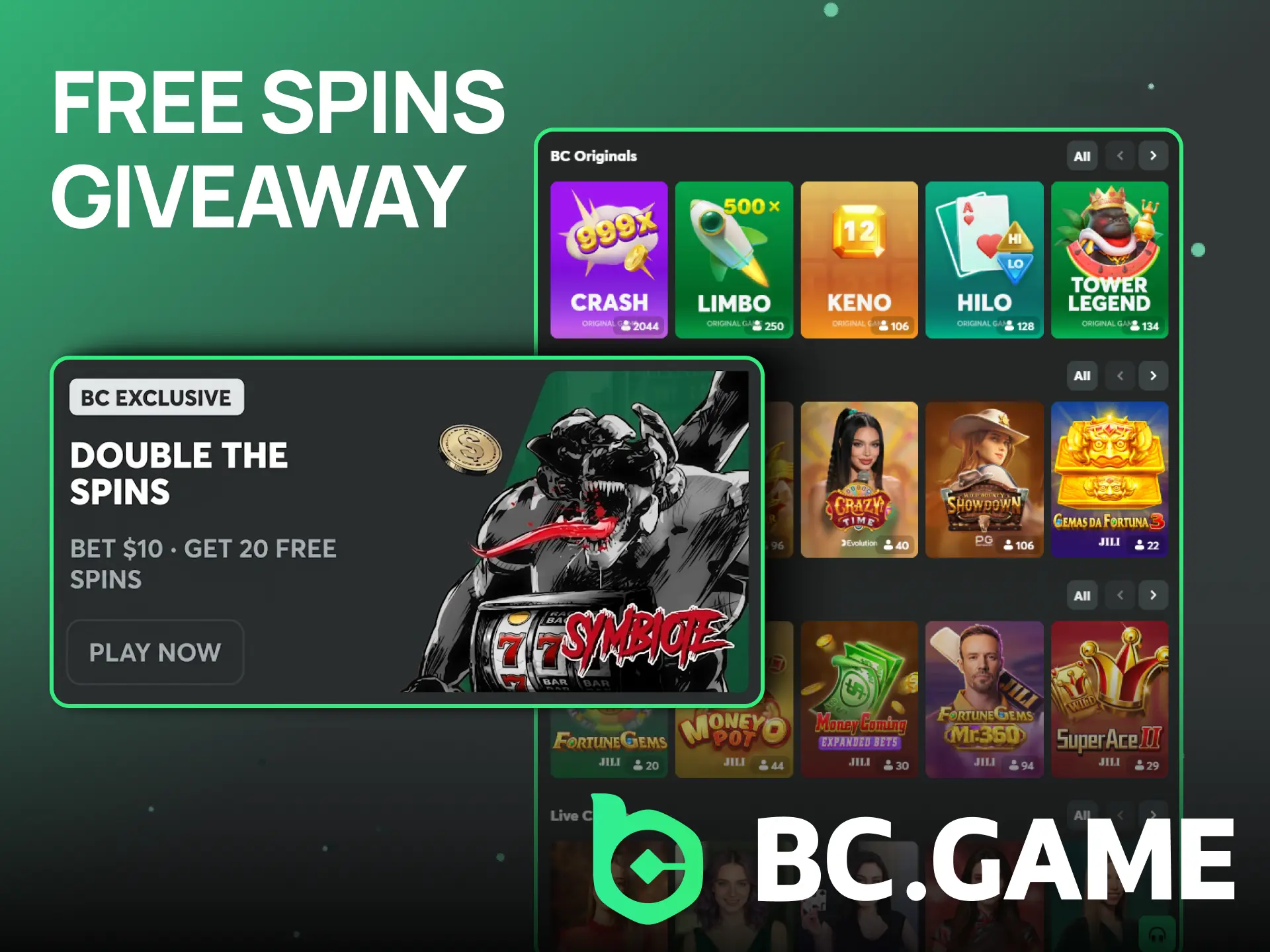Spin popular slots for free by joining the BC Game bonus giveaway.