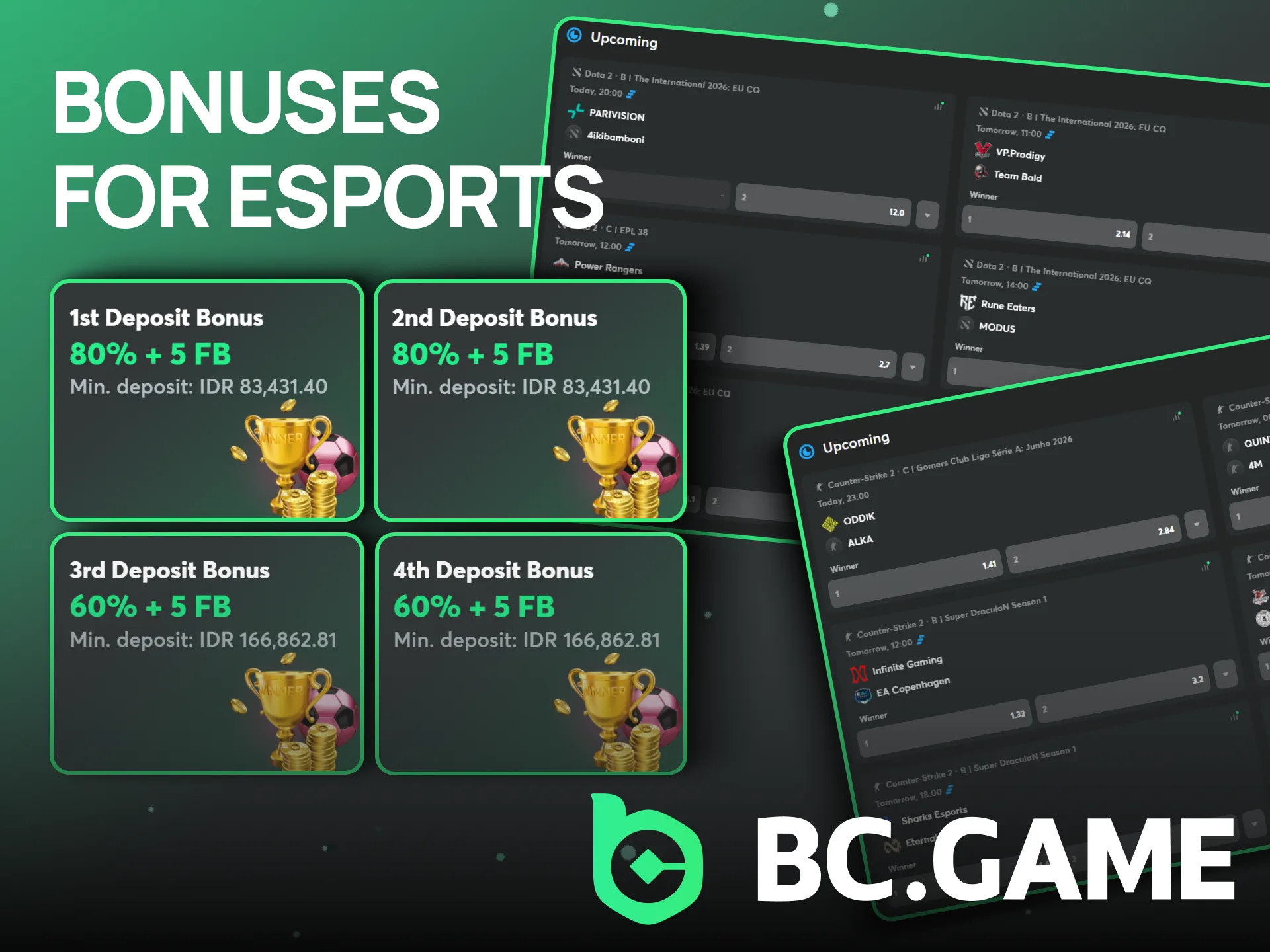 Check out BC Game's bonuses and use them for your eSports betting.