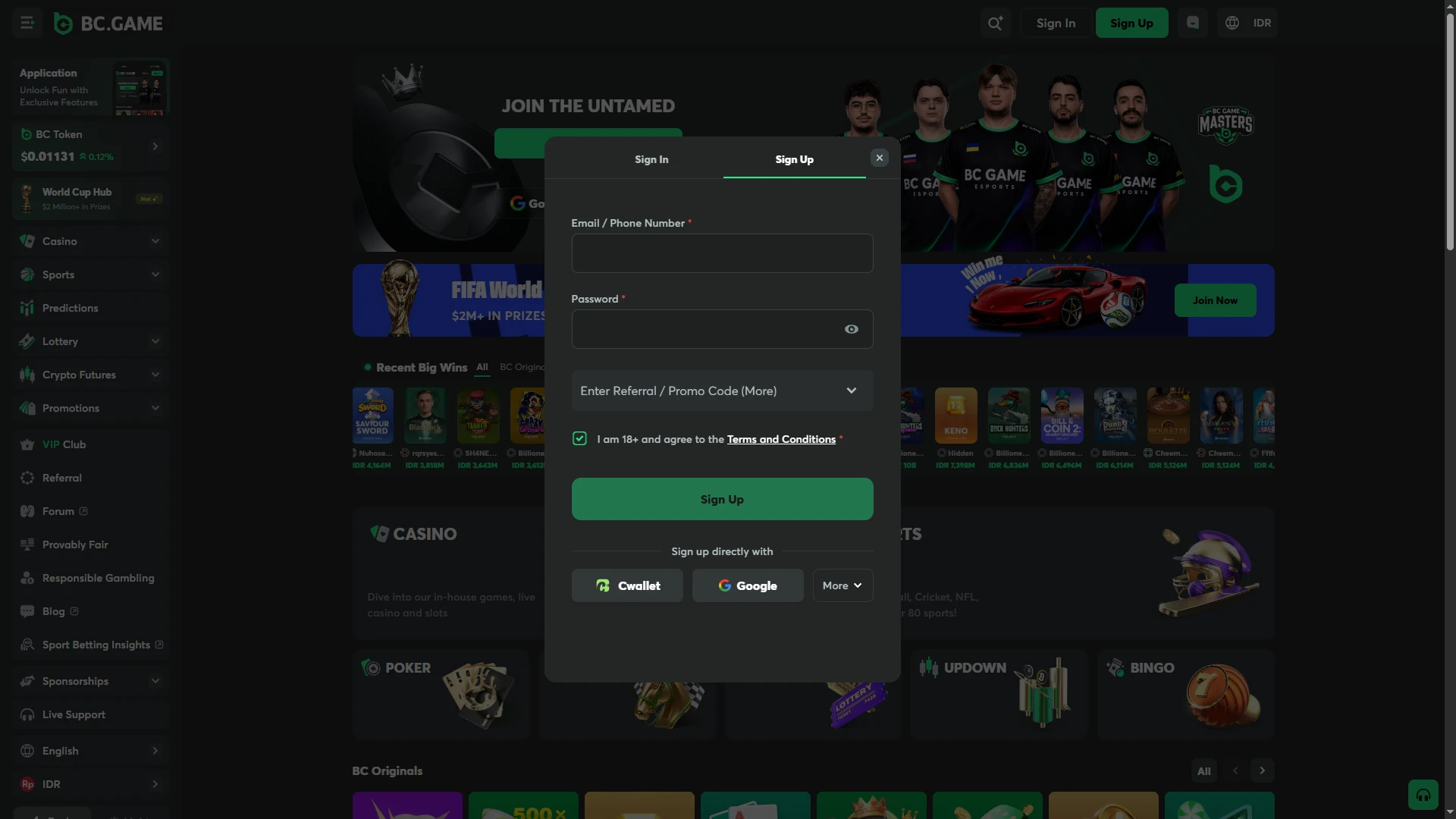 Create a personal account to start playing on the BC Game platform.