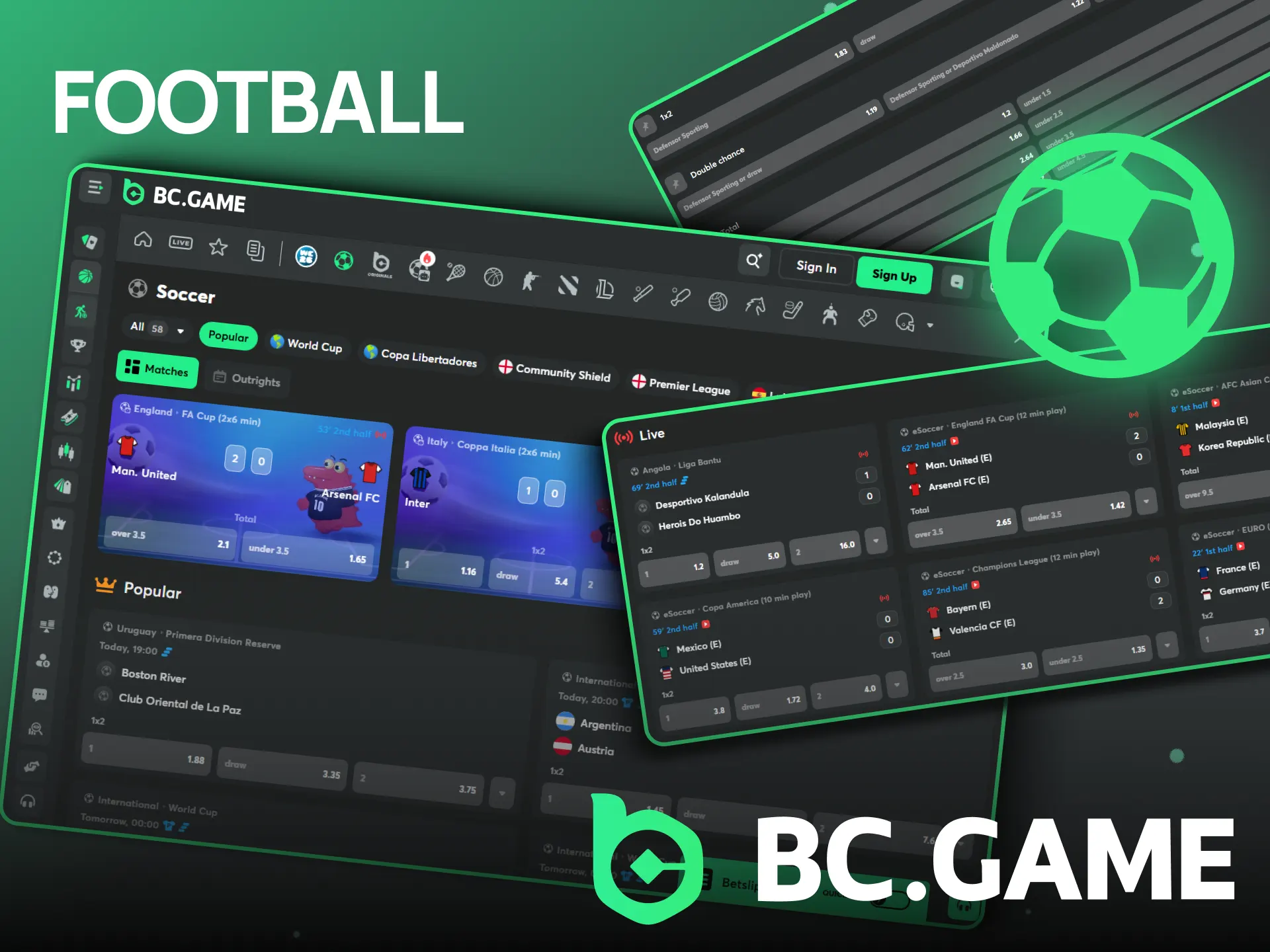 Place a football bet on the BC Game platform and win big.